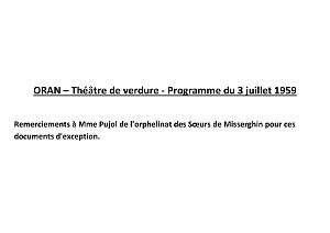 ORAN THEATRE DE VERDURE-PROGRAMME DU 3 07 1959